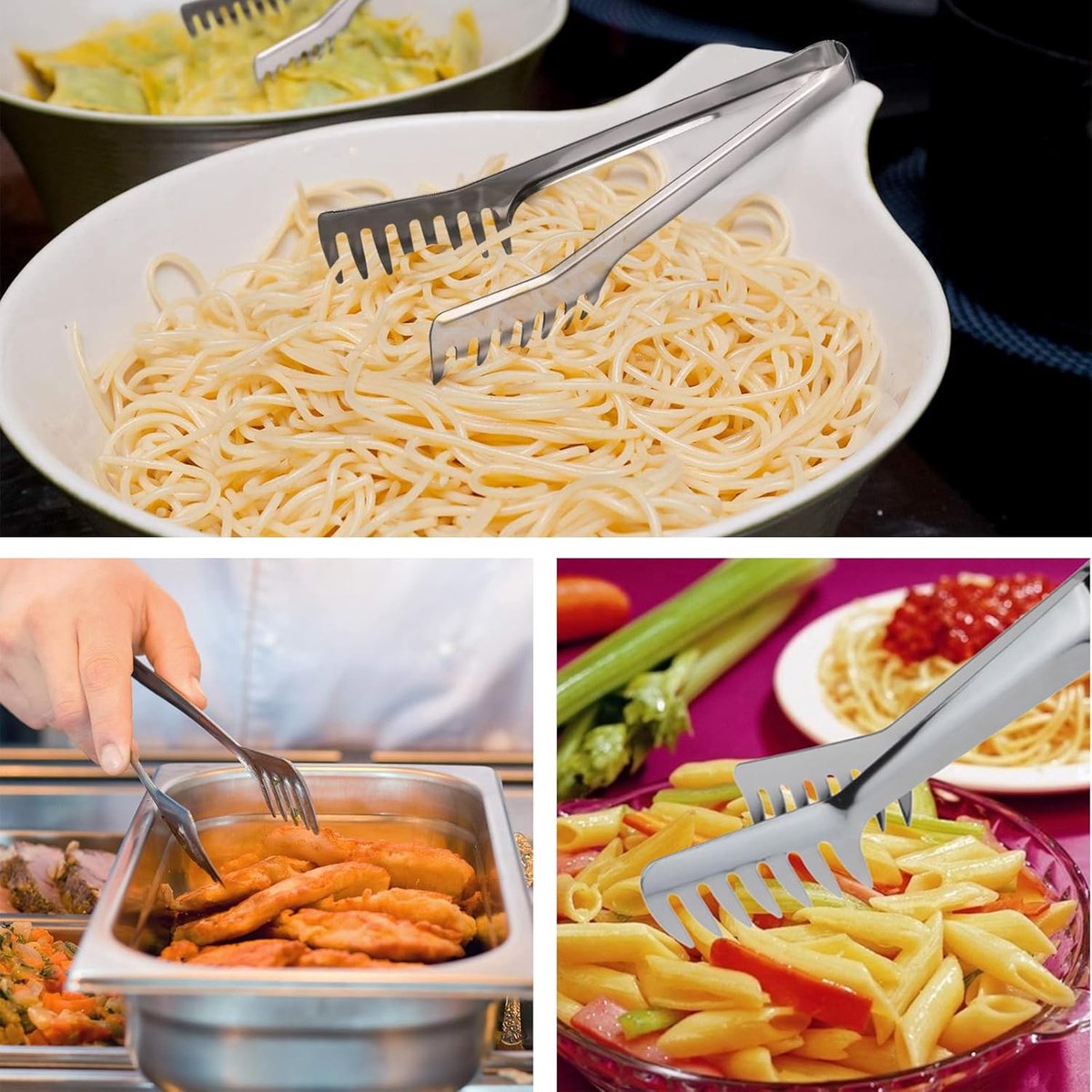 Spaghetti tongs - Kitchen tongs - Pasta tongs - Serving tongs - Spaghetti tongs - Pasta tongs - Stainless steel - Salad tongs - Universal tongs for cooking pasta, spaghetti, salads