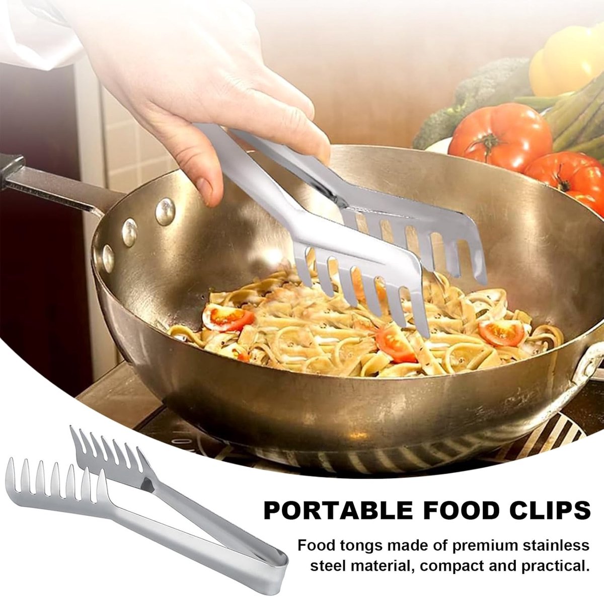 Spaghetti tongs - Kitchen tongs - Pasta tongs - Serving tongs - Spaghetti tongs - Pasta tongs - Stainless steel - Salad tongs - Universal tongs for cooking pasta, spaghetti, salads