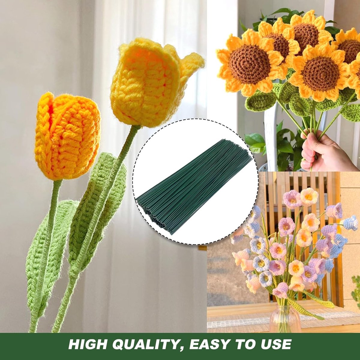 50 pieces - Floral wire - 30 cm * 2 mm - Flower stem - Flower arranging tools - Flexible floral wire stems - Plant accessories - DIY crafts - for bouquets, flower arrangements and dried flowers - greenery