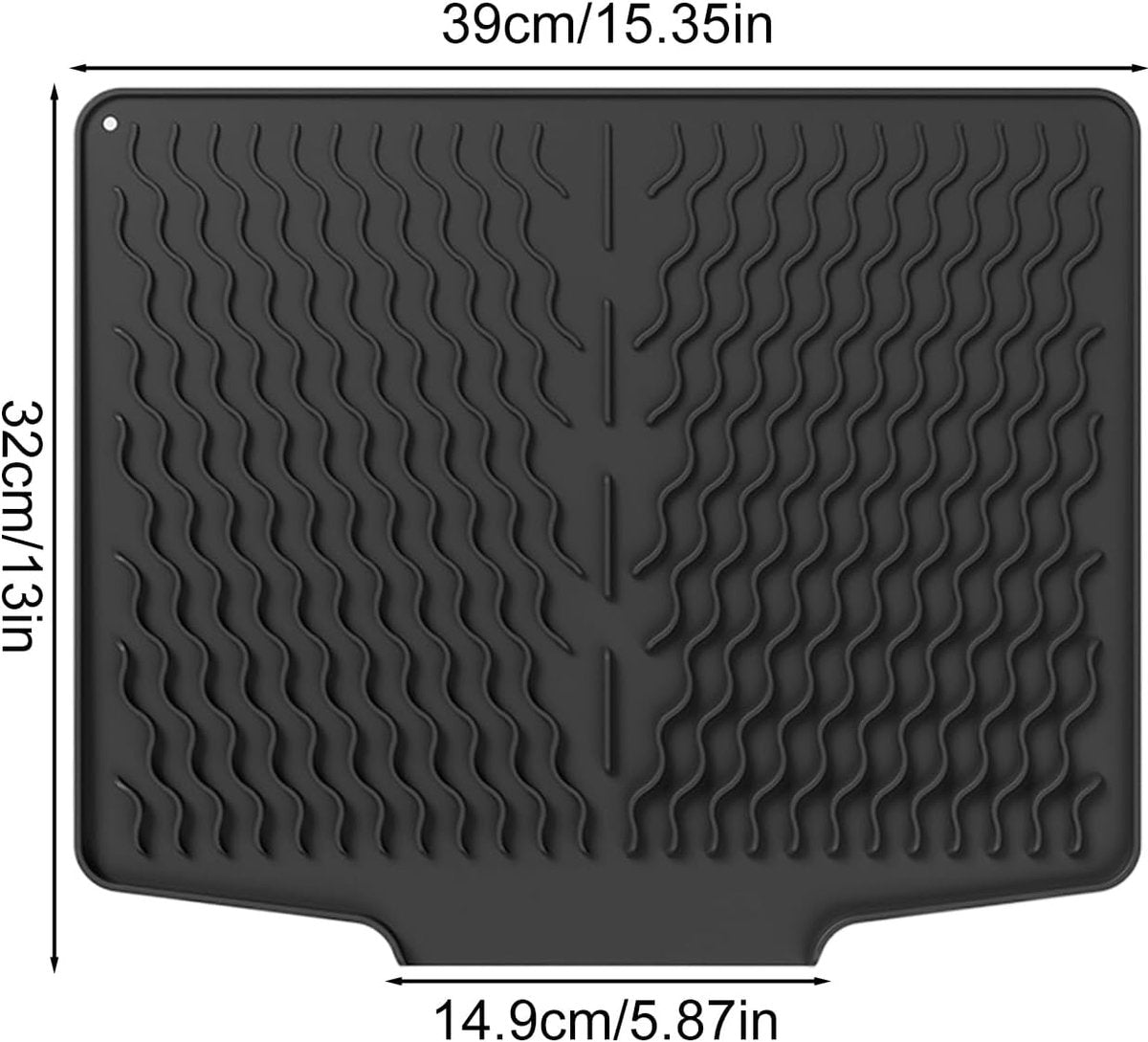 39*32 cm - Drain mat - Countertop drying mat - Foldable silicone drainer - kitchen drying mat - non-slip - silicone draining mat - for the sink, for kitchen utensils, cups, fruit and vegetables - black