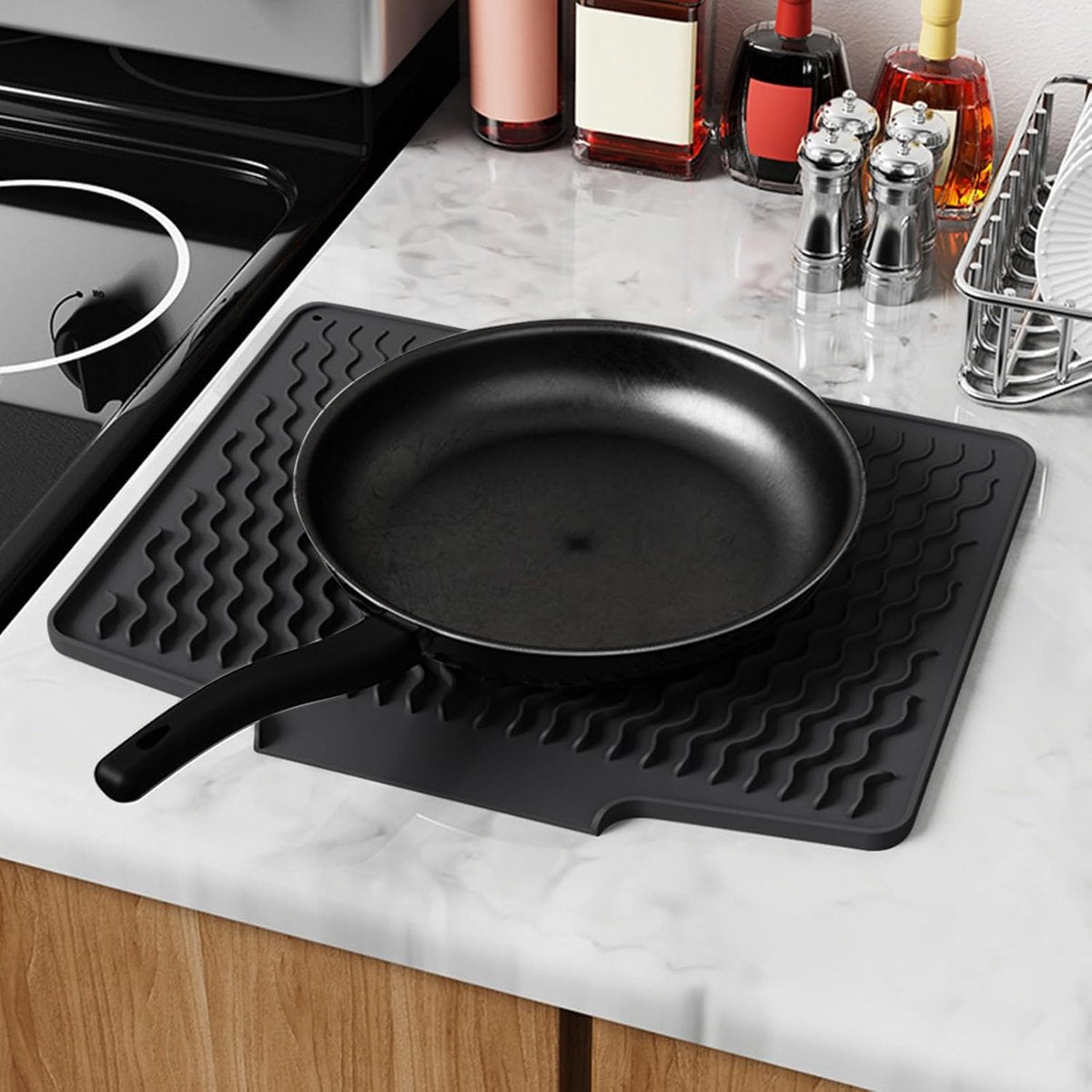 39*32 cm - Drain mat - Countertop drying mat - Foldable silicone drainer - kitchen drying mat - non-slip - silicone draining mat - for the sink, for kitchen utensils, cups, fruit and vegetables - black