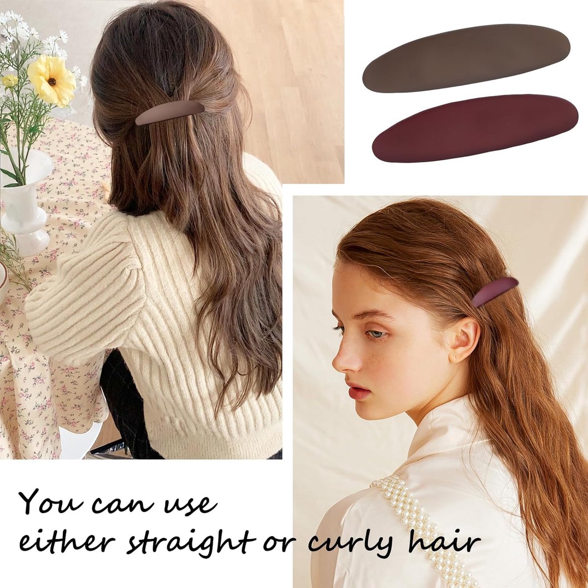 Hairpin - 5 Pieces - Women's Hair Clips - Hair Accessory - Hairdresser Hair Clips - Hair Clip - Curved Flat Clips - Thin, Large & Classic Snap Hair Clips - Flat Claw Clip for Women - French Hair Clips - Fine & Medium Thick Hair Clips