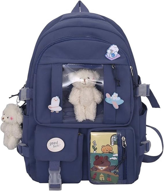 Waterproof backpack for girls - Girl's Backpack With Pin and Accessories - boys' backpack - women's backpack - Lightweight School Bag - School Student School Bag - Large Capacity Backpacks - Teenagers - High School Backpacks - Blue
