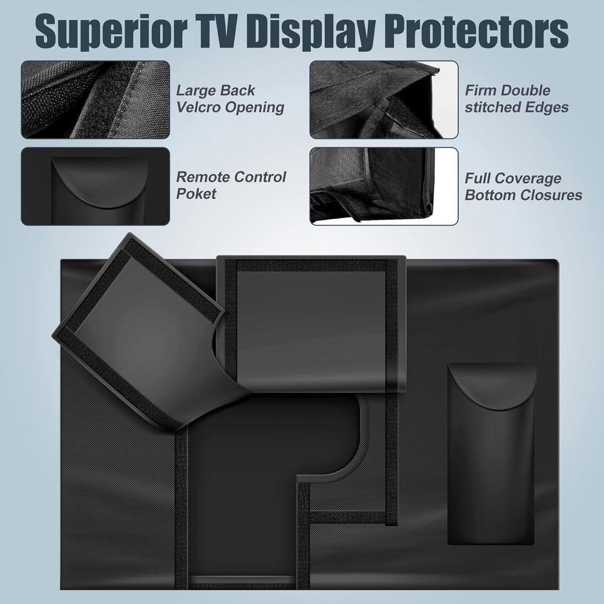 Outdoor TV case 55-58 inch - TV screen protector - waterproof and weatherproof outdoor flat screen case - 210D fabric - 55.1 x 5.9 x 35.4 inches - black