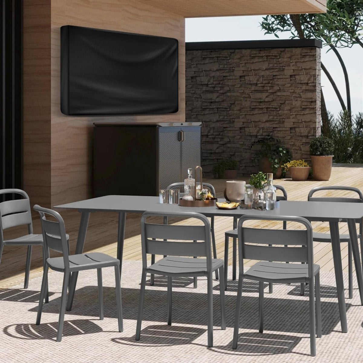 Outdoor TV case 55-58 inch - TV screen protector - waterproof and weatherproof outdoor flat screen case - 210D fabric - 55.1 x 5.9 x 35.4 inches - black