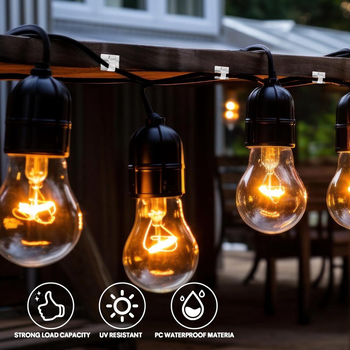 120 pieces - Cable clips - Cable holder - Cable clamp - Cord organizer - Outdoor lighting clips - transparent self-adhesive cable clips - for Christmas lights - with adhesive strips - patio decoration - for hanging wires and cable management - 14*14 mm