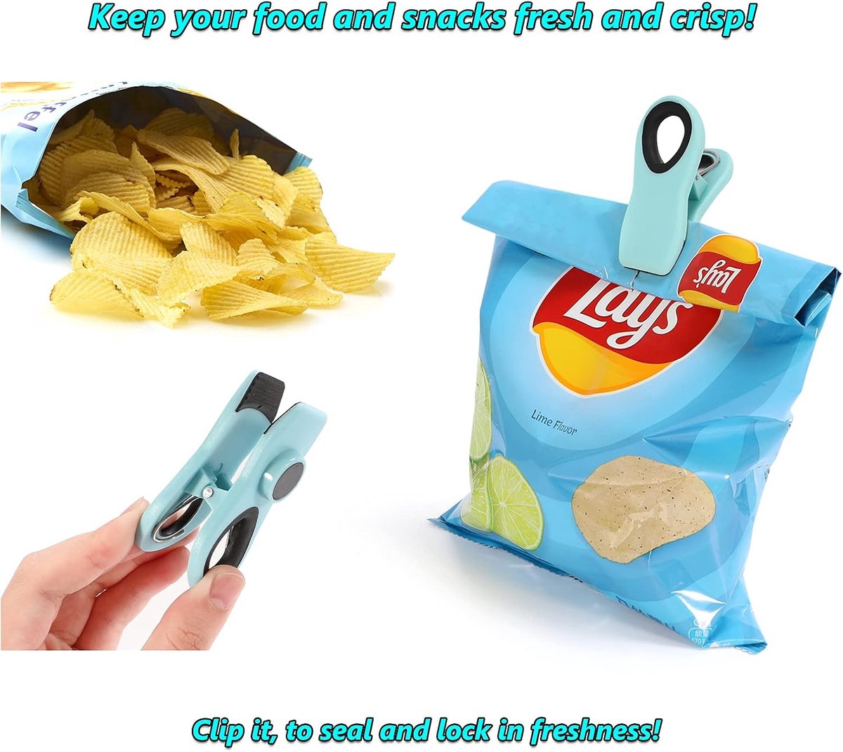 12 Pieces Food Clips - Sealing Clips - Sealing Clamps - Food Clips - Food Clips - Magnetic Clip - Fridge Magnetic Clip - Food Clips - Small Clip - Sturdy Sealing Clips - Snack Clip - for sealing food bags, sealing clips for bags