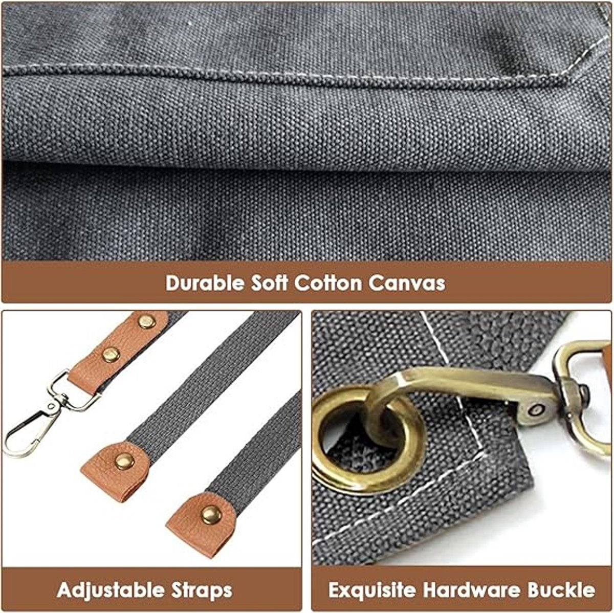 Men's Canvas Apron - Canvas Apron - 3 Pockets - Waterproof - Adjustable - Kitchen Apron for Men and Women - Apron for Barbecue, Restaurant, Garden, Carpenter - Easily Adjustable - Brown - 76 x 68 cm