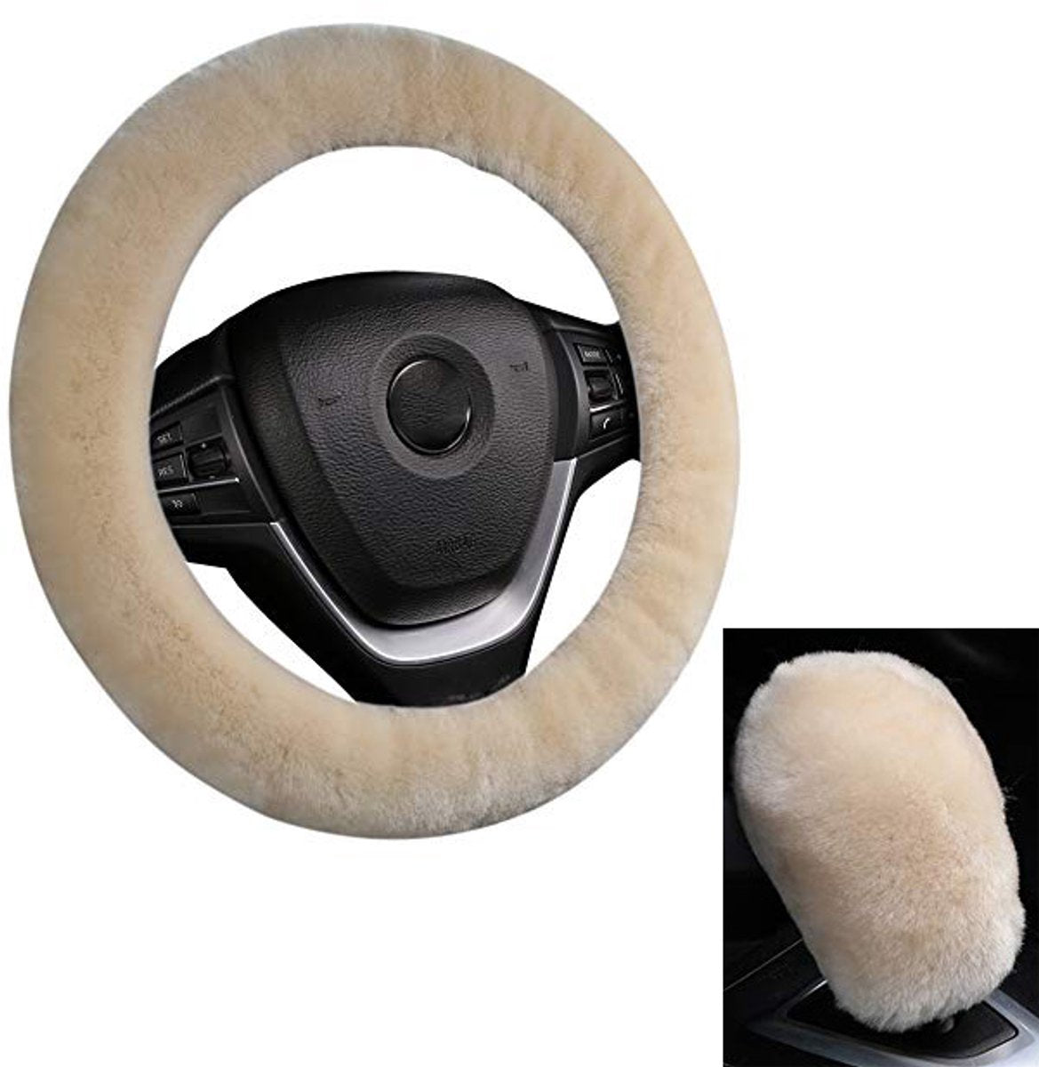 Plush Steering Wheel Cover - Car Steering Wheel Cover Plush - Car Steering Wheel Cover Set - Winter Steering Wheel Cover - Extra Soft Plush - Universal - car accessories - For steering wheels with a diameter of 37-39 cm - Beige