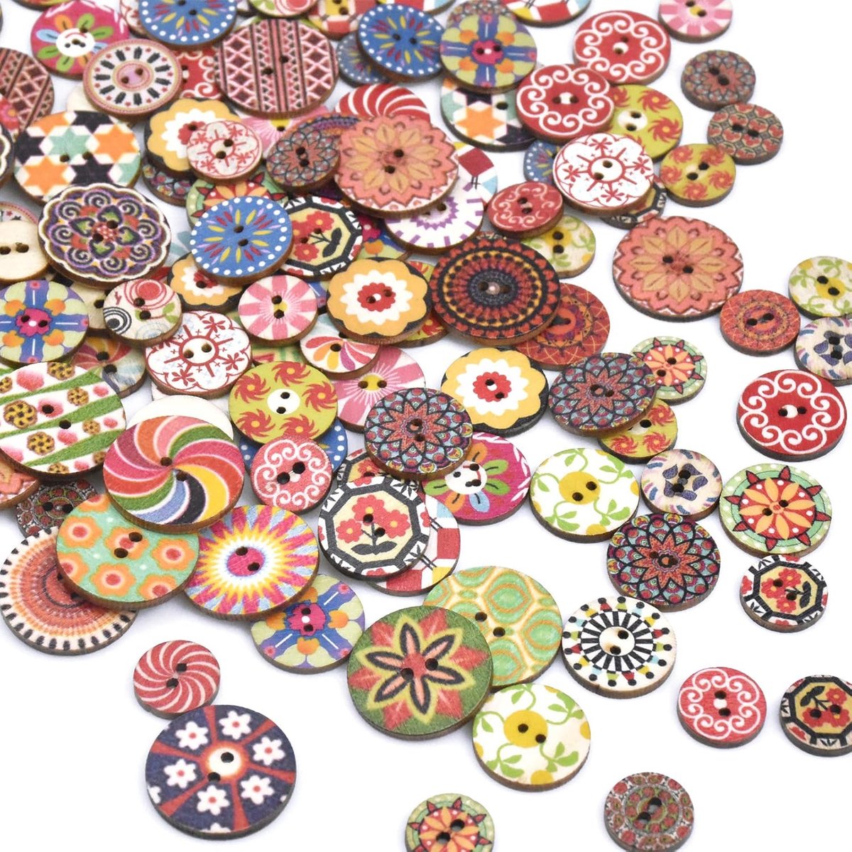 300 pieces - buttons - Clothing Buttons - Sewing Buttons - round children's buttons - 2 holes - wooden sew-on buttons - for sewing, crafting, DIY handmade ornaments - 15 mm, 20 mm and 25 mm, 100 pieces each