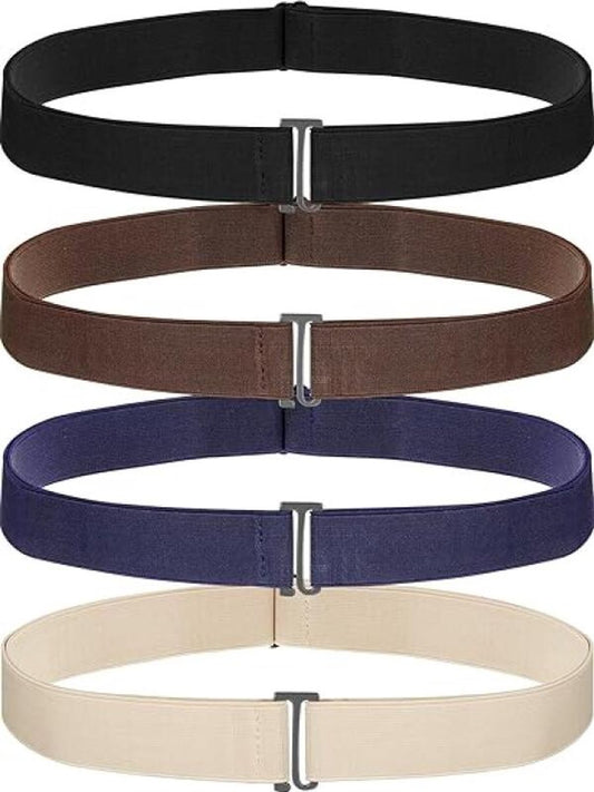 Elastic trouser belt - 4 Pieces - Elastic belt - women's belt - Adjustable Elastic - Trouser belt - Stretch Belts - stretchable belt - trouser belt - Non-slip Waist belt For Men and Women - For Jeans, Trousers and Dresses - Black, blue, brown, khaki