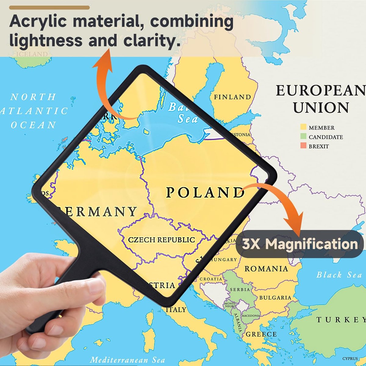 3X magnifying glass - reading magnifier - Reading magnifier for the visually impaired - Fresnel magnifying glass - Handheld magnifier - Magnifying glass with 3x magnification - Reading Magnifier - Magnifying Glass For Reading - Magnifying glass - for seni
