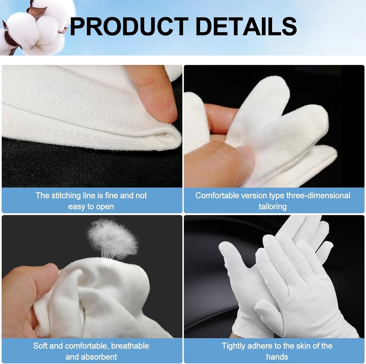 24 pairs - Gloves - white cotton gloves - soft cotton gloves - coin jewelry, silver inspection gloves - cotton gloves - serving gloves - stretchy gloves - 20 cm