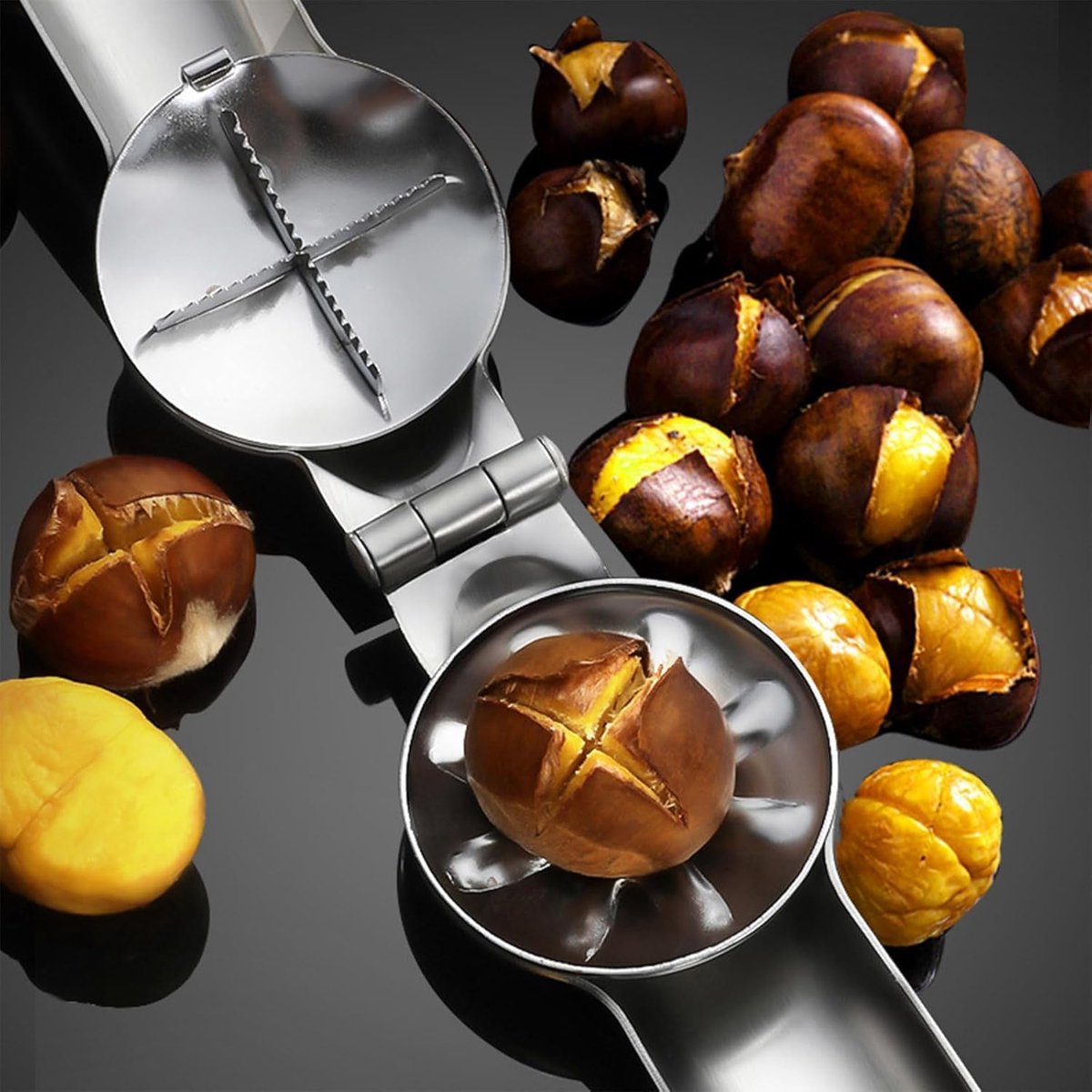 Chestnut opener - Nutcracker - Chestnut clip - Dried fruit opener - chestnut tongs - chestnut cutter - nutcracker tongs - nutcracker - manual chestnut cracker - walnut cracker - chestnut clamp - for chestnuts, walnuts, hazelnuts - 17.5*5.5cm - silver