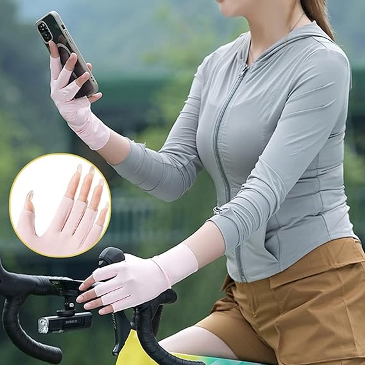 4 pairs - Gloves - Half-finger gloves - women's UV-protective half-finger gloves - summer hand protection gloves - fingerless gloves with sun protection - pink, white, grey and purple - 23 cm