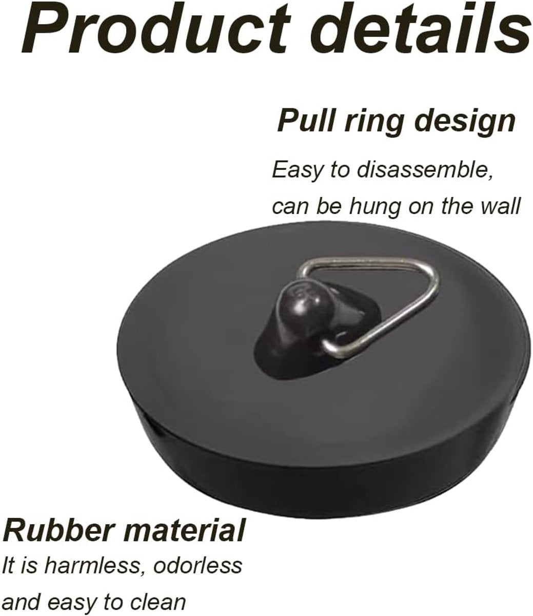 Universal Bath Stopper 4 Pieces - Sink Cap - Drain Stopper - Sink Plug - Plug Stopper - Universal Sink Stopper - Rubber Sink Plug with Hanging Ring - for Drain Ø 44 to 42 mm - Universal Plugs - For Bathtub, Kitchen, Bathroom - Black