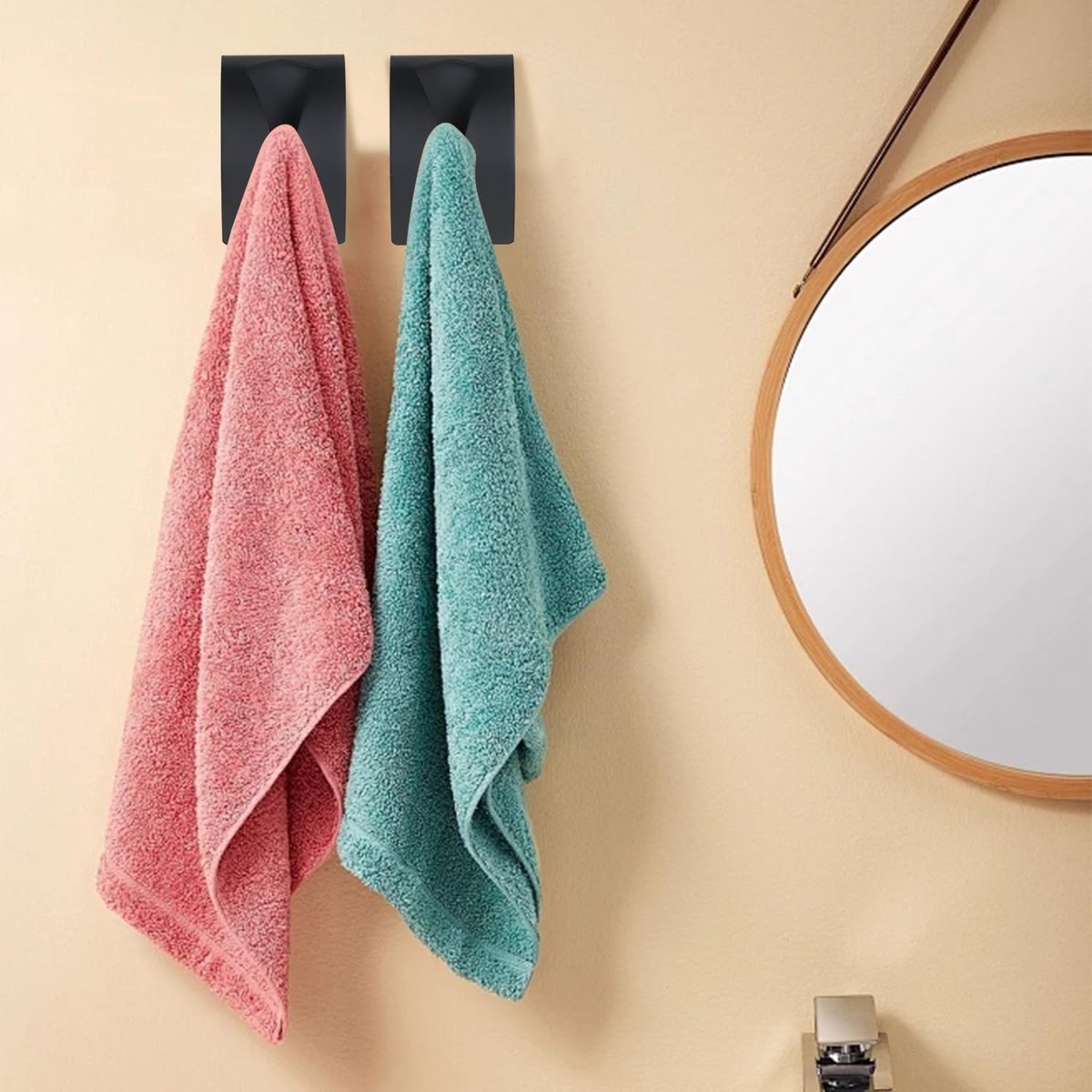 pieces - self-adhesive towel clip - 5*2.3*7.8 cm - stainless steel kitchen wall hooks - stainless steel tea towel holder - Towel hooks without drilling - Towel clips - with convenient recess - for hanging towels - black