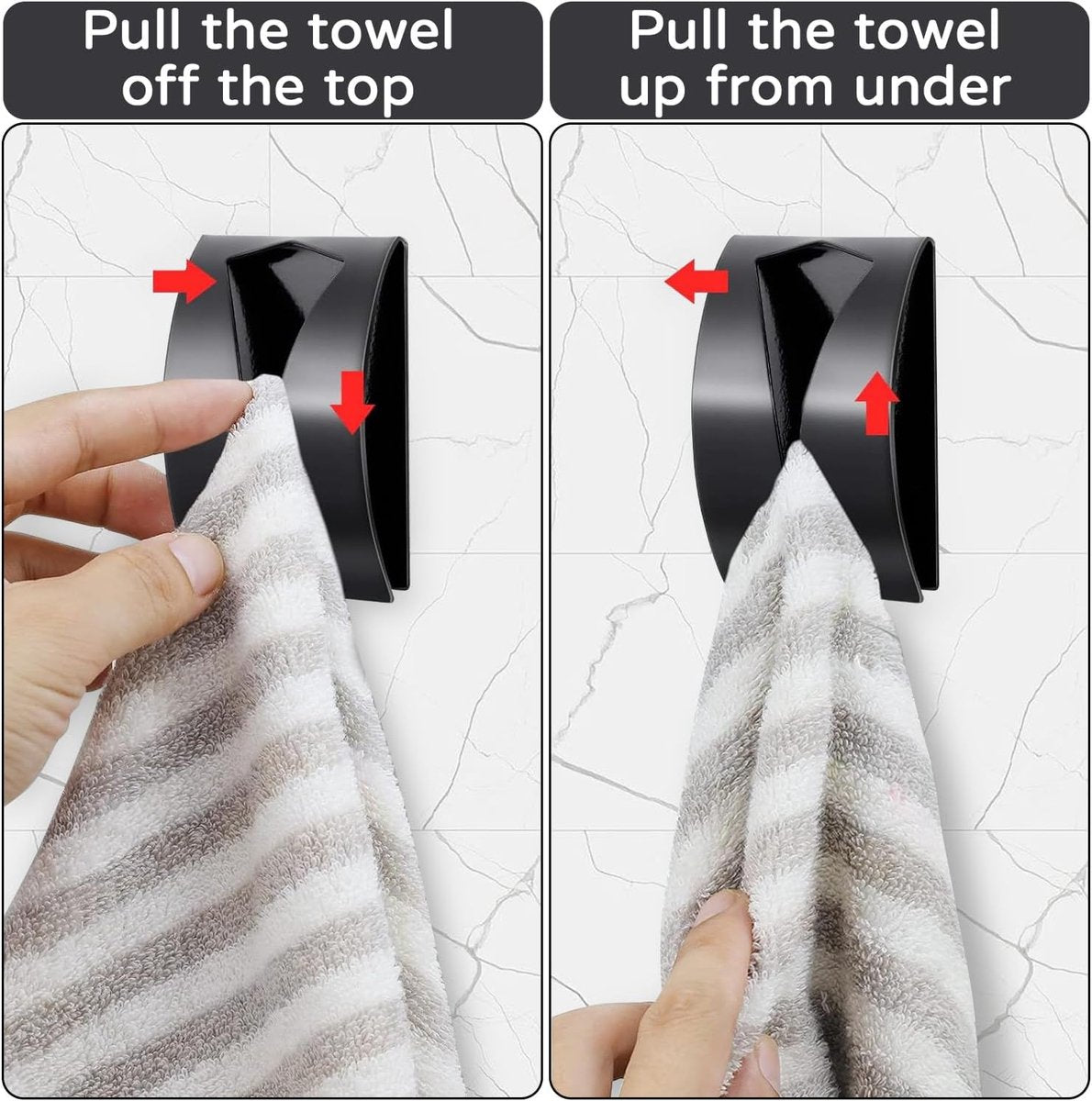 pieces - self-adhesive towel clip - 5*2.3*7.8 cm - stainless steel kitchen wall hooks - stainless steel tea towel holder - Towel hooks without drilling - Towel clips - with convenient recess - for hanging towels - black