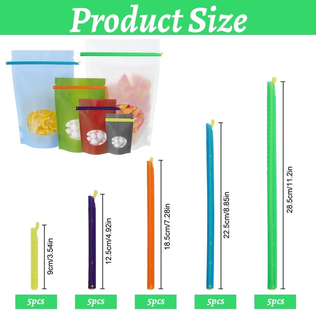 25 pieces - Food clip - Sealing clip - closure clips for bags - resealable food bag clips - reusable food bag - multifunctional clip bag clamps - for kitchen and household seal bags - 9cm, 12.5cm, 18.5cm, 22.5cm, 28.5cm