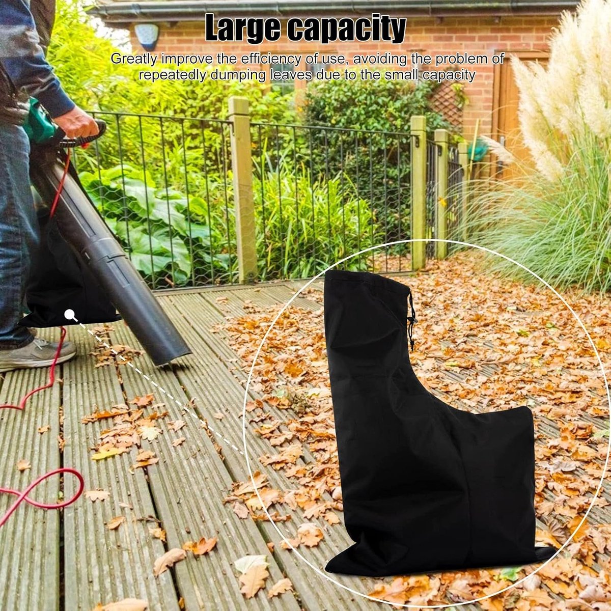 60*44 cm - Leaf blower storage bag - backpack leaf collection bag - universal replacement bag for bottom waste disposal - Oxford cloth garden leaf blower collection bag - with zipper - black
