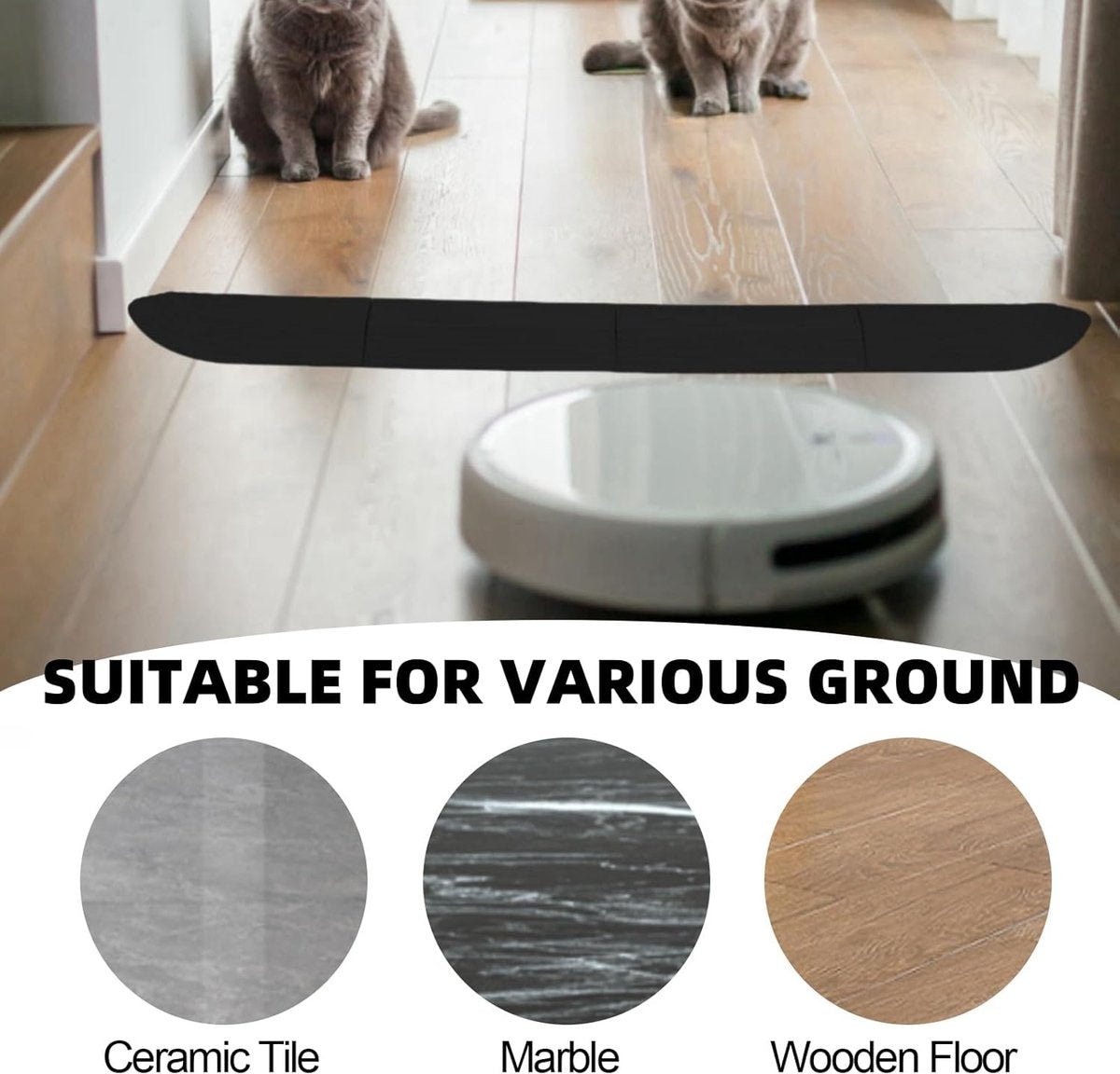 Threshold ramp - 68 × 5 cm - Threshold ramp for robot vacuum cleaner - Rubber ramp - Threshold ramp - Ramp - Threshold plate - Adjustable - Ramp - for robot vacuum cleaners, wheelchairs, doorways and bathrooms - Black