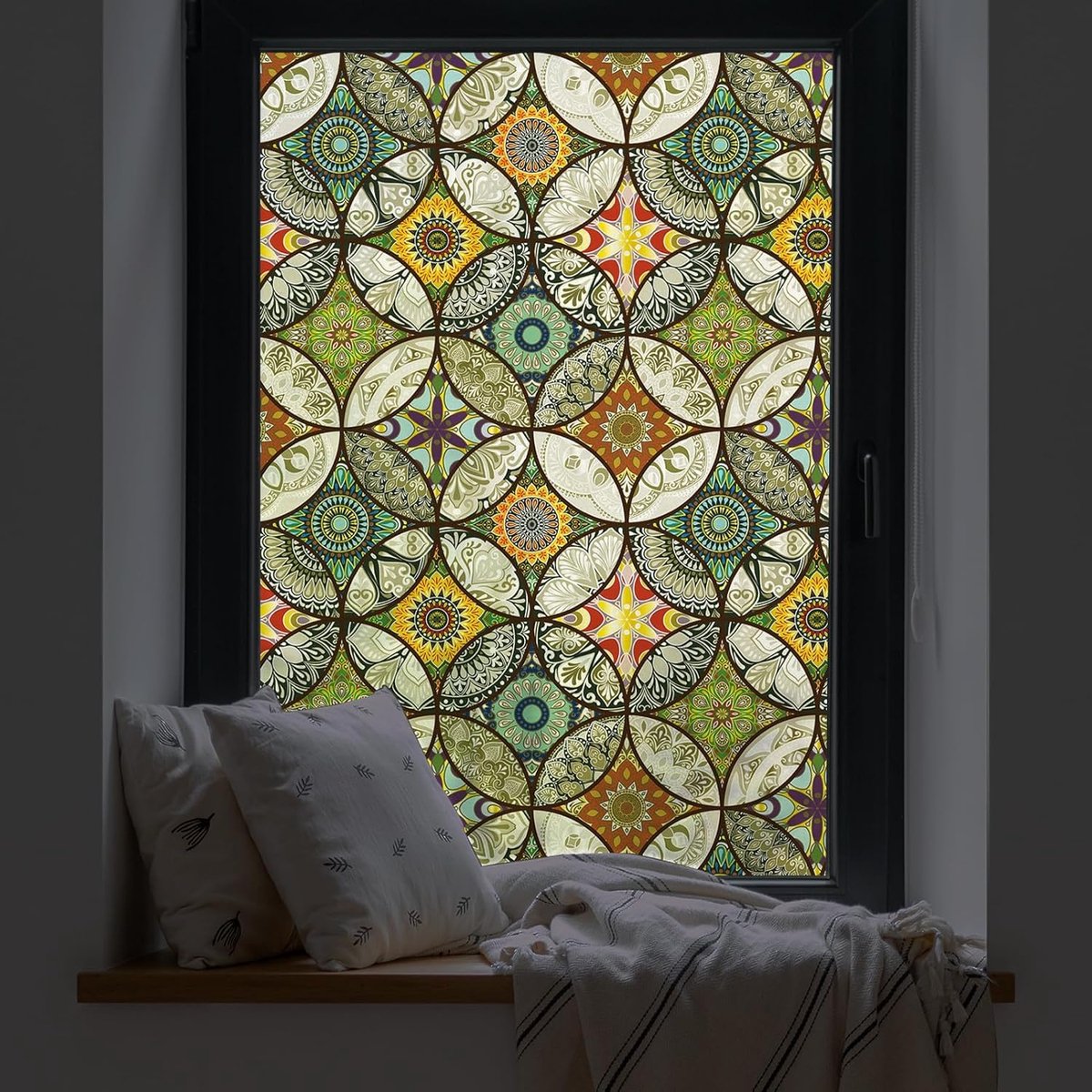 Dktie Decorative Window Film - Stained Glass Window Film - Decorative Film - Window Film - Privacy Screen Printing for Windows - Frosted Glass - Circle Pattern - Static - Adhesion - Window Film Window Privacy - Decorative Film - Simple Fix Window Film - 4