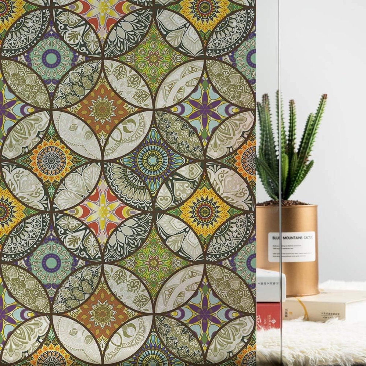 Dktie Decorative Window Film - Stained Glass Window Film - Decorative Film - Window Film - Privacy Screen Printing for Windows - Frosted Glass - Circle Pattern - Static - Adhesion - Window Film Window Privacy - Decorative Film - Simple Fix Window Film - 4