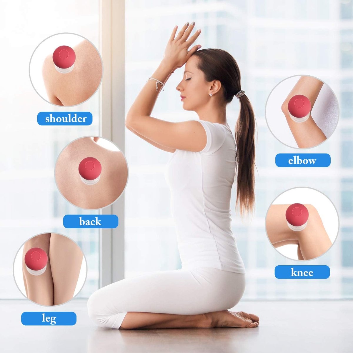 4-Piece Cupping Set - Silicone Face Cups - Cellulite Cups - Glass Facial Cupping Set - Facial Cupping - Vacuum Massage Therapy - Face Cupping - Massage Cups - cups for body, face, leg, arm, back, shoulder, muscle and joint pain - Red