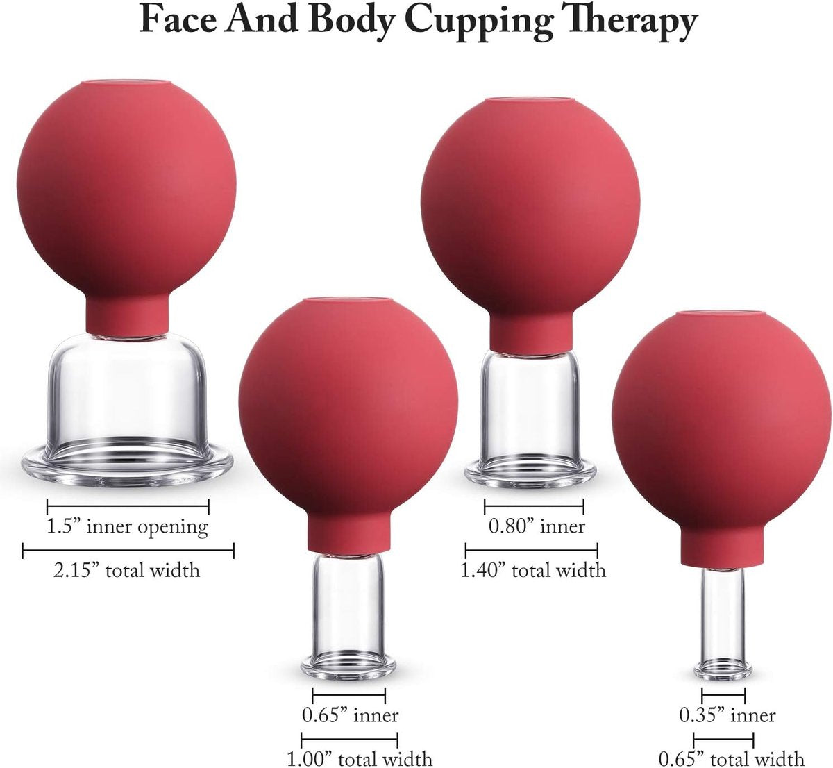 4-Piece Cupping Set - Silicone Face Cups - Cellulite Cups - Glass Facial Cupping Set - Facial Cupping - Vacuum Massage Therapy - Face Cupping - Massage Cups - cups for body, face, leg, arm, back, shoulder, muscle and joint pain - Red