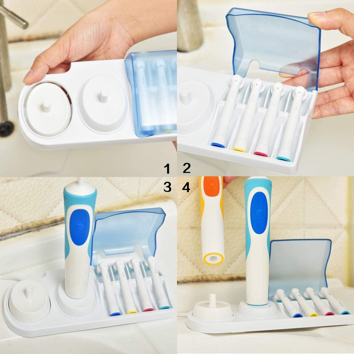 toothbrush holder - Toothbrush holder suitable for Oral-B - electric toothbrush holder suitable for Oral-B - holder for electric toothbrushes suitable for Oral-B - Suitable for 4 brush heads and 2 charging stations