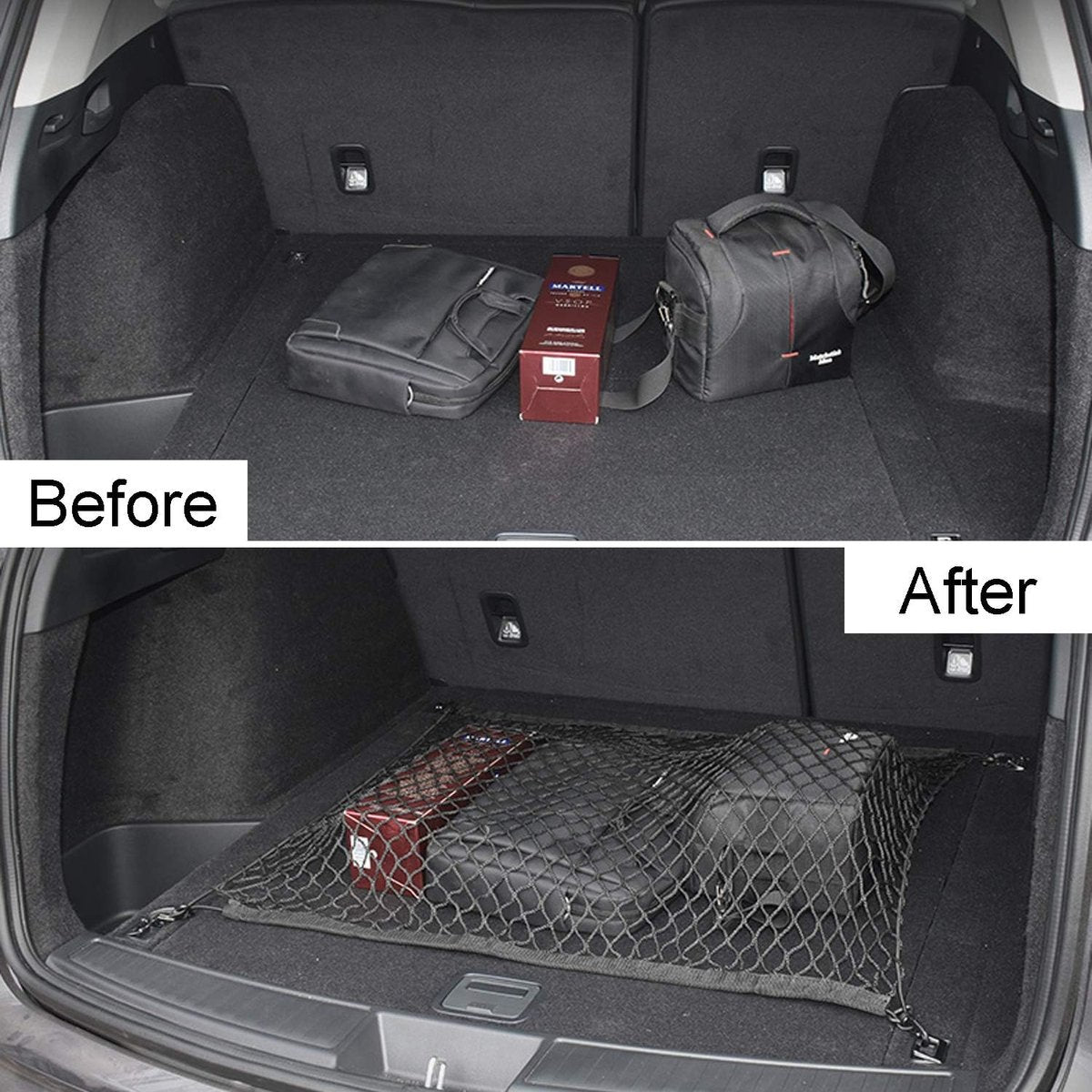 Elastic Trunk Net - 110 × 60 CM - Trunk Net with 4 Hooks - Car Trunk Cargo Organizer Net - Car Organizer - Car Trunk Net - Luggage Net - Universal Car Luggage Net - Luggage Net - Trunk Net - For Most Cars - Black