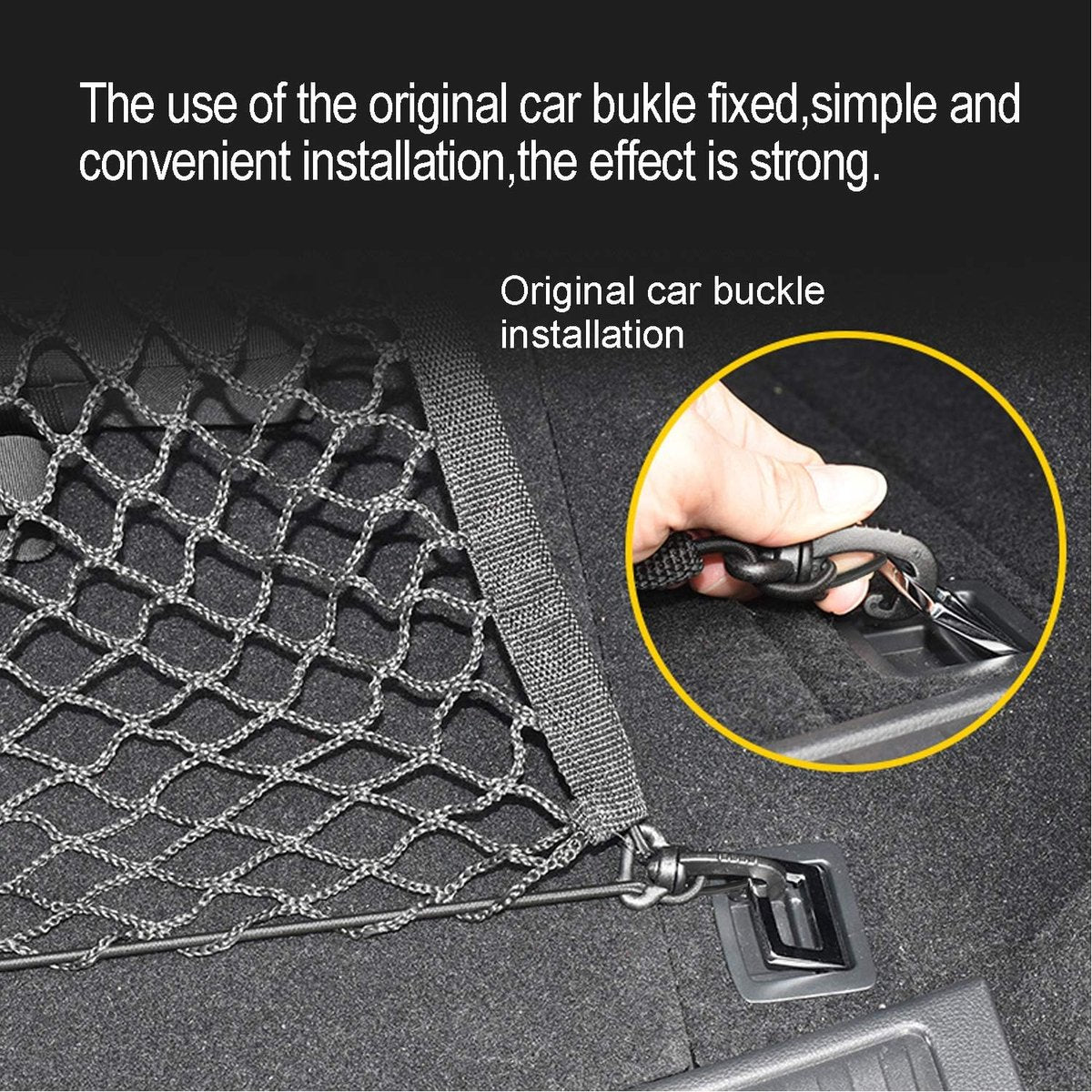 Elastic Trunk Net - 110 × 60 CM - Trunk Net with 4 Hooks - Car Trunk Cargo Organizer Net - Car Organizer - Car Trunk Net - Luggage Net - Universal Car Luggage Net - Luggage Net - Trunk Net - For Most Cars - Black