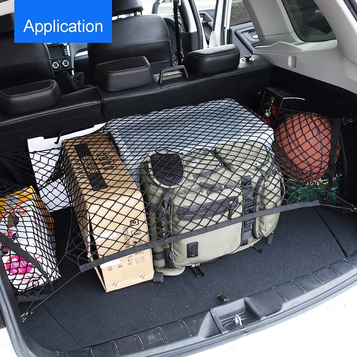 Elastic Trunk Net - 110 × 60 CM - Trunk Net with 4 Hooks - Car Trunk Cargo Organizer Net - Car Organizer - Car Trunk Net - Luggage Net - Universal Car Luggage Net - Luggage Net - Trunk Net - For Most Cars - Black