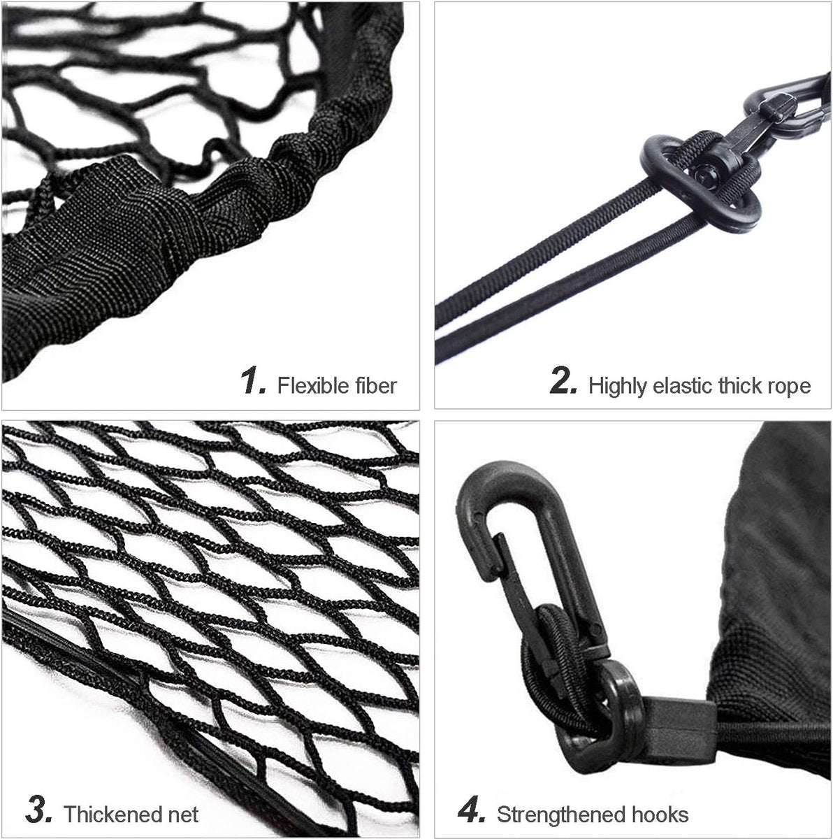 Elastic Trunk Net - 110 × 60 CM - Trunk Net with 4 Hooks - Car Trunk Cargo Organizer Net - Car Organizer - Car Trunk Net - Luggage Net - Universal Car Luggage Net - Luggage Net - Trunk Net - For Most Cars - Black
