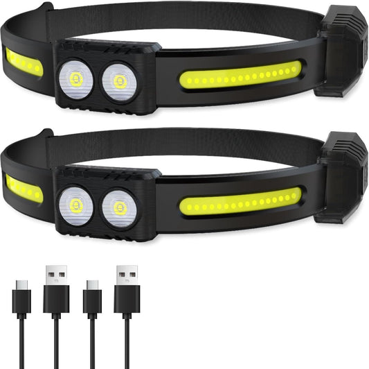 2x LED headlamp - Rechargeable LED Headlamp - head light - rechargeable headlamp - Work light - War emergency kit - for adults running, camping, safety helmet