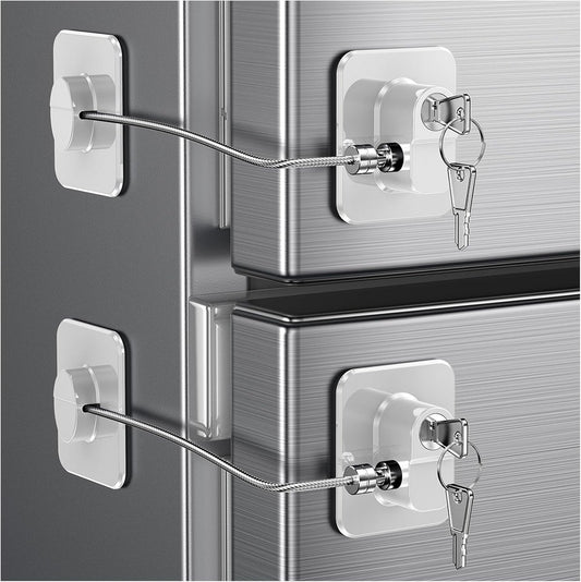 2-Pack Refrigerator Locks - with Keys - for Children, Toddlers, and Adults - Self-Adhesive Refrigerator Lock - for Refrigerator, Cabinets & Drawers, Oven, Windows - Child Safety - White