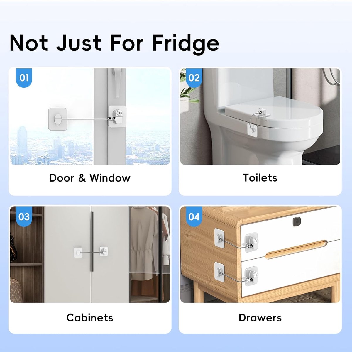 2-Pack Refrigerator Locks - with Keys - for Children, Toddlers, and Adults - Self-Adhesive Refrigerator Lock - for Refrigerator, Cabinets & Drawers, Oven, Windows - Child Safety - White