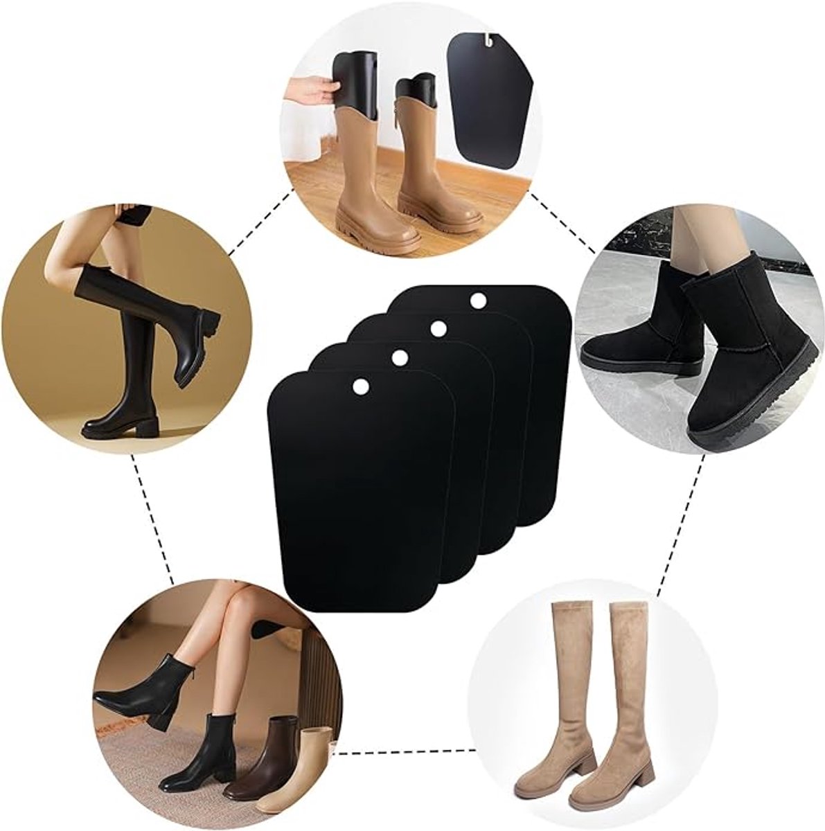4 pieces - Boot trees - Boot Shapers - Boot filler - Boot stretcher - Stretcher - plastic boot trees for women - high boot supports - boot supports - reusable inserts - shoe care accessory - 35*28 cm - black