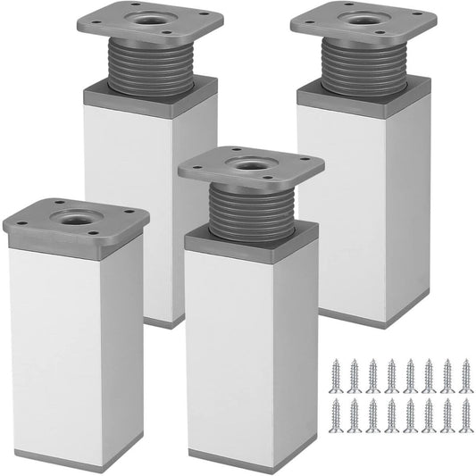 4 pieces - Furniture legs - 10 cm - Adjustable furniture feet - Adjustable table legs - sofa feet - bed feet - table legs - cabinet feet - cabinet leg - aluminum alloy table legs - for kitchen bench, sofas, coffee tables, furniture, cabinet and bed - whit