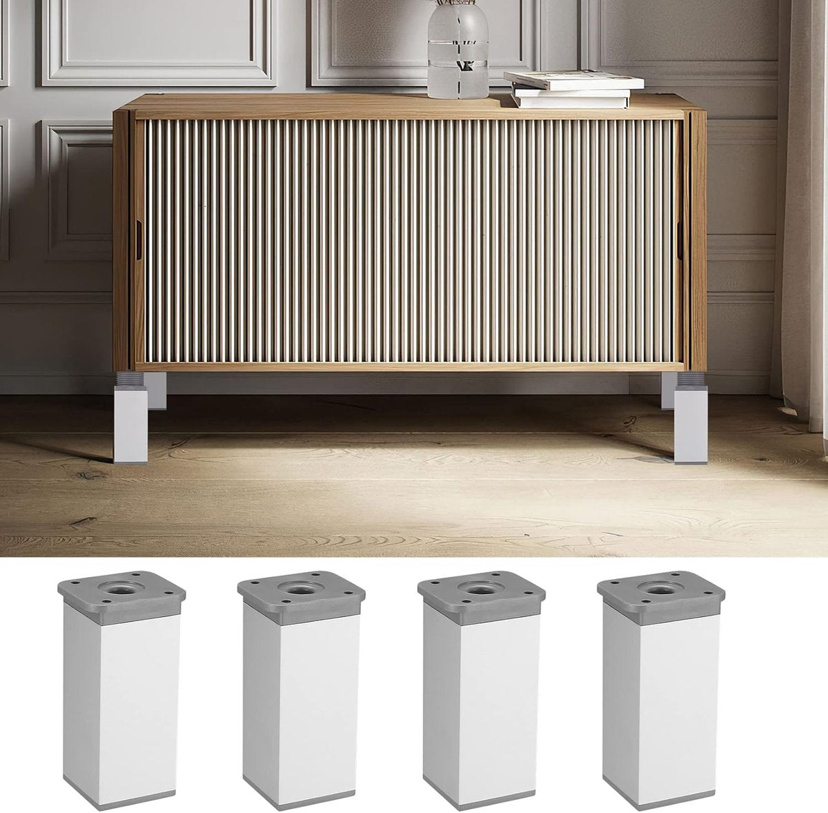 4 pieces - Furniture legs - 10 cm - Adjustable furniture feet - Adjustable table legs - sofa feet - bed feet - table legs - cabinet feet - cabinet leg - aluminum alloy table legs - for kitchen bench, sofas, coffee tables, furniture, cabinet and bed - whit