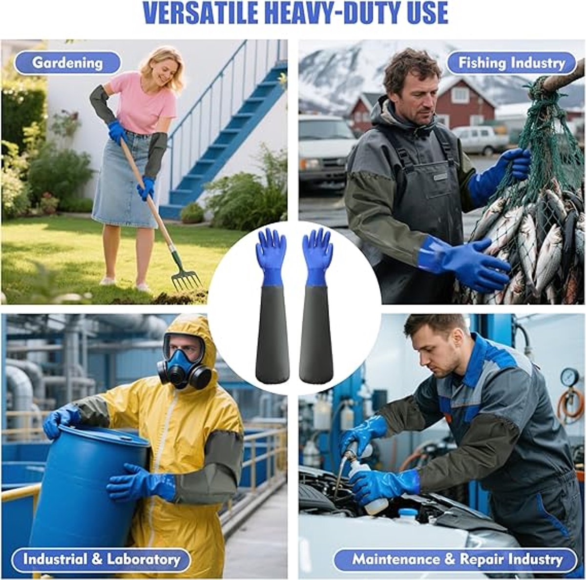 Long rubber gloves - Gloves - Waterproof gloves - Pond gloves - Car wash gloves - Clothing gloves - Care gloves - Waterproof/oil-resistant/acid- and alkali-resistant - waterproof PVC - 70 cm - blue