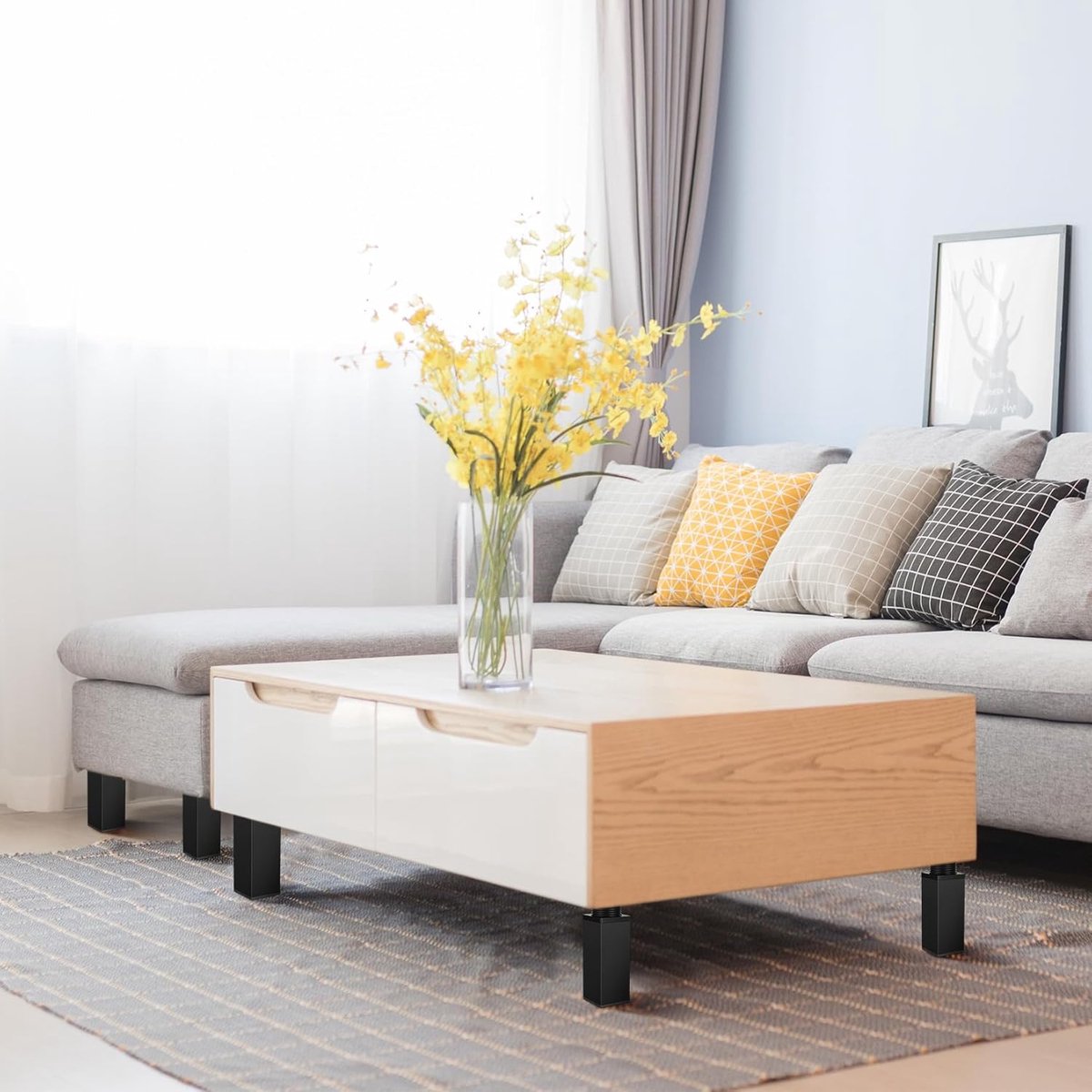 pieces - Furniture legs - 10 cm - Adjustable furniture feet - Adjustable table legs - sofa feet - bed feet - table legs - cabinet feet - cabinet leg - aluminum alloy table legs - for kitchen bench, sofas, coffee tables, furniture, cabinet and bed - black