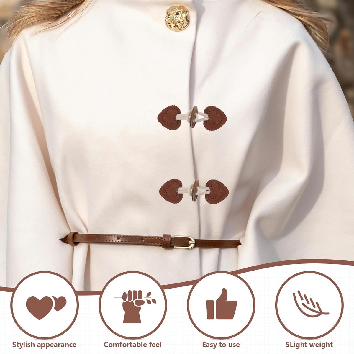 12 pieces - Leather Toggle Buttons - PU leather sew-on fasteners - Horn buttons for trench coats - sew-on fasteners - with resin buttons - leather fastening buttons - toggle buttons - for coats, sweaters, knitwear, jackets, DIY accessories - white, brown