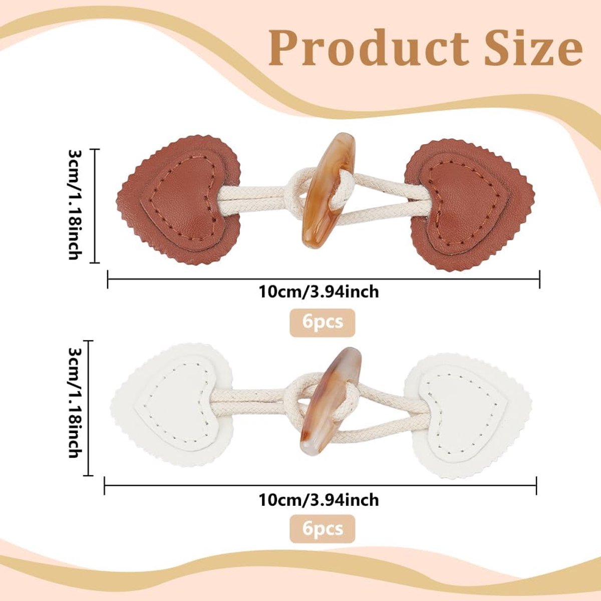 12 pieces - Leather Toggle Buttons - PU leather sew-on fasteners - Horn buttons for trench coats - sew-on fasteners - with resin buttons - leather fastening buttons - toggle buttons - for coats, sweaters, knitwear, jackets, DIY accessories - white, brown