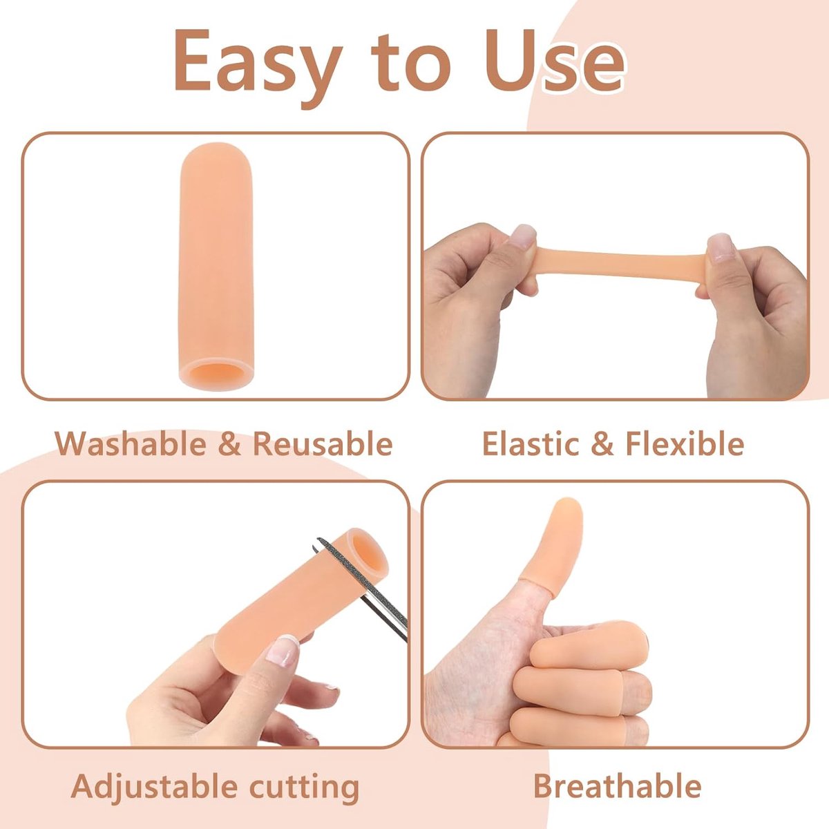 30 Pieces Finger Protectors - Gel Finger Pads - Fingertip Protectors - Finger Covers - Silicone Finger Covers - Finger Protector - Reusable - Cut-Resistant - Fingertip Bandages for Embroidering, Cutting, Cracking Hands, Protecting Calluses - Beige