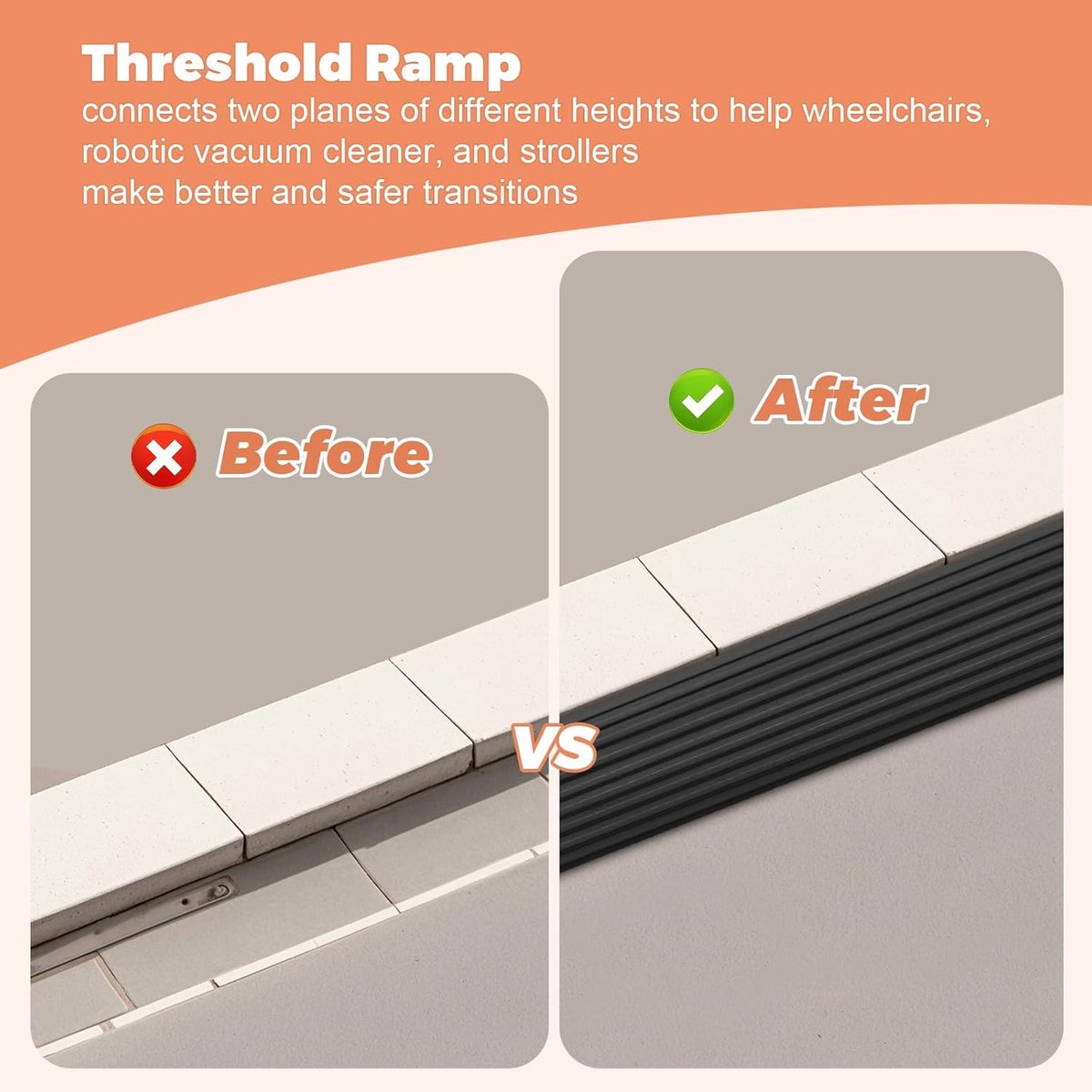 Threshold ramp - 1 m*10mm*50mm - Rubber threshold aid - Threshold ramps - Drive-up ramp - Threshold ramps for doors - Loading ramp - Threshold plate - Anti-slip - self-adhesive rubber threshold ramp - for wheelchairs, strollers and scooters - black