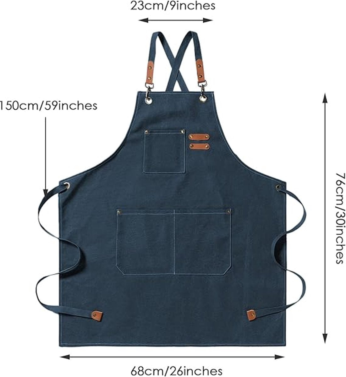 Men's Canvas Apron - Canvas Apron - 3 Pockets - Waterproof - Adjustable - Kitchen Apron for Men and Women - Apron for Barbecue, Restaurant, Garden, Carpenter - Easily Adjustable - Blue - 76 x 68 cm