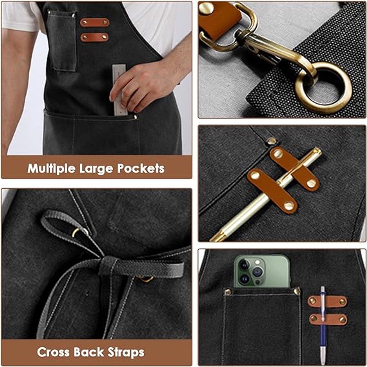 Men's Canvas Apron - Canvas Apron - 3 Pockets - Waterproof - Adjustable - Kitchen Apron for Men and Women - Apron for Barbecue, Restaurant, Garden, Carpenter - Easily Adjustable - Blue - 76 x 68 cm