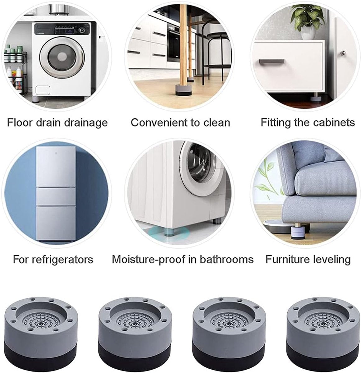 4 Washing Machine Feet - Universal Anti-Vibration Pads for Washing Machines - Washing Machine Vibration Dampers - Non-Slip Rubber Pads - Washing Machine Feet - Stabilizer Foot - Washing Machine Sound Damper - For Washing Machines, Dryers, and Furniture