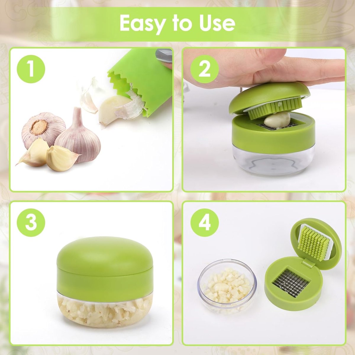 2 Pieces Garlic Press - Garlic Chopper - Garlic Press - Suitable for Garlic - Manual Garlic Press - Kitchen Gadget Press - Garlic Presses - Storage Container - Ginger Press - Stainless Steel Knife Cutter - Crusher - For Home and Camping